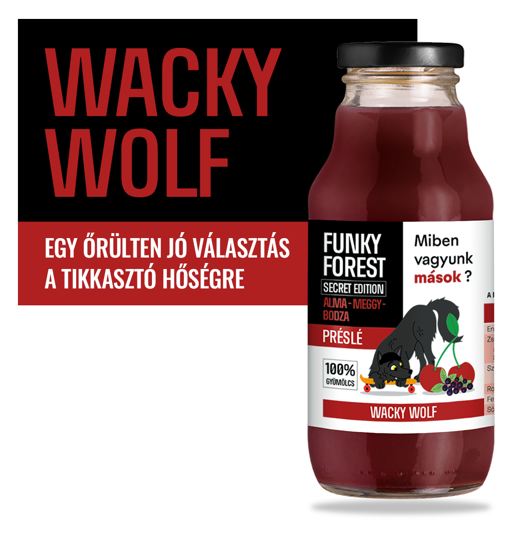 Funky Forest Wacky Wolf 100% alma-meggy-fekete bodza préslé